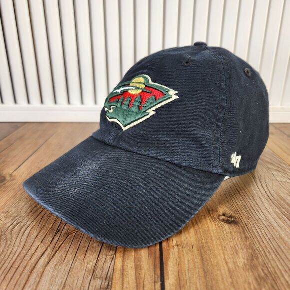 Minnesota Wild Hat '47 Brand Strapback Dad Cap Black NHL Hockey Distressed Sport - Picture 1 of 11